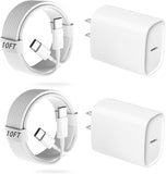 20W USB C Fast Charger with 10FT USB C Cable for iPhone 17 16 15 Pro Max Samsung S24