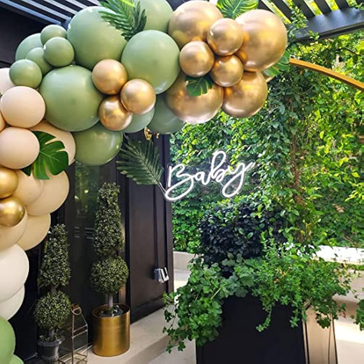 Sage Green Gold White Latex Balloons,50 Pcs 12 Inch Green And Blush Gold Party Balloons For Birthday Baby Shower Engagement Wedding Anniversary Party Decorations
