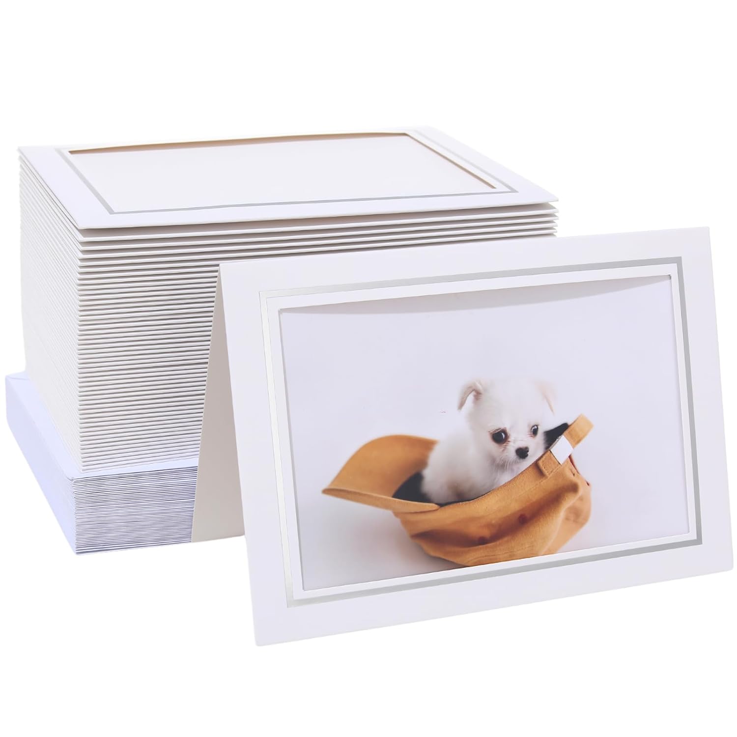 50 Count Photo Frame Cards With Envelopes 4X6 Paper Picture Frame Notecards Photo Card Holder And Envelopes Set For Christmas Greeting New Year Wedding Birthday Classroom Diy - White With Silver Lining