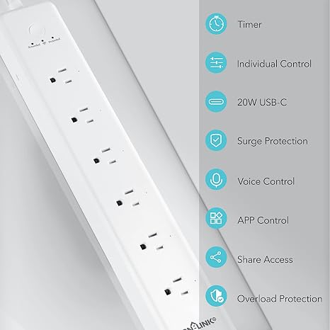 Smart Wi-Fi Power Strip Surge Protector with 6 Individually Controlled Outlets and 20W USB-C