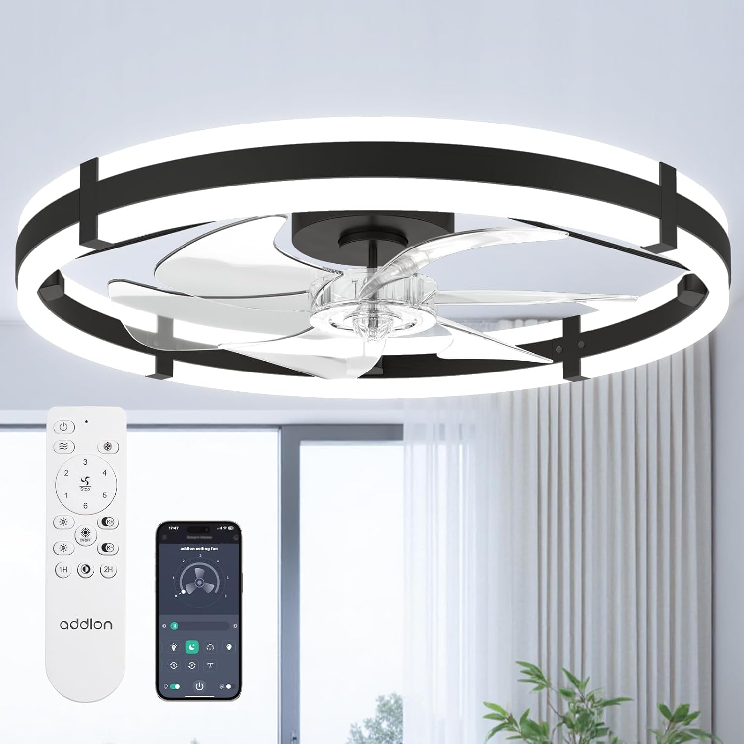 24 Inch Ceiling Fan with Light and Remote Low Profile Dimmable LED Fandelier