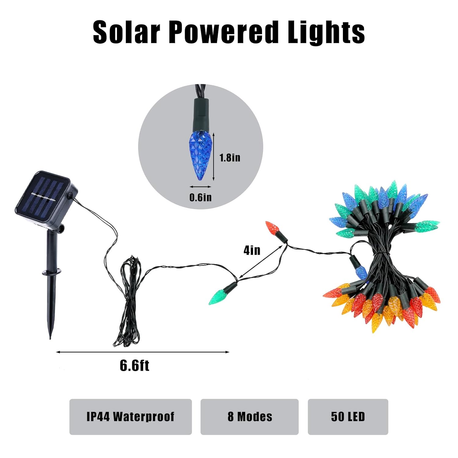 2 Pack 50 Led C6 Solar Outdoor Christmas Decorations, 8 Modes 23Ft Strawberry String Lights,Christmas Fairy Lights Opera