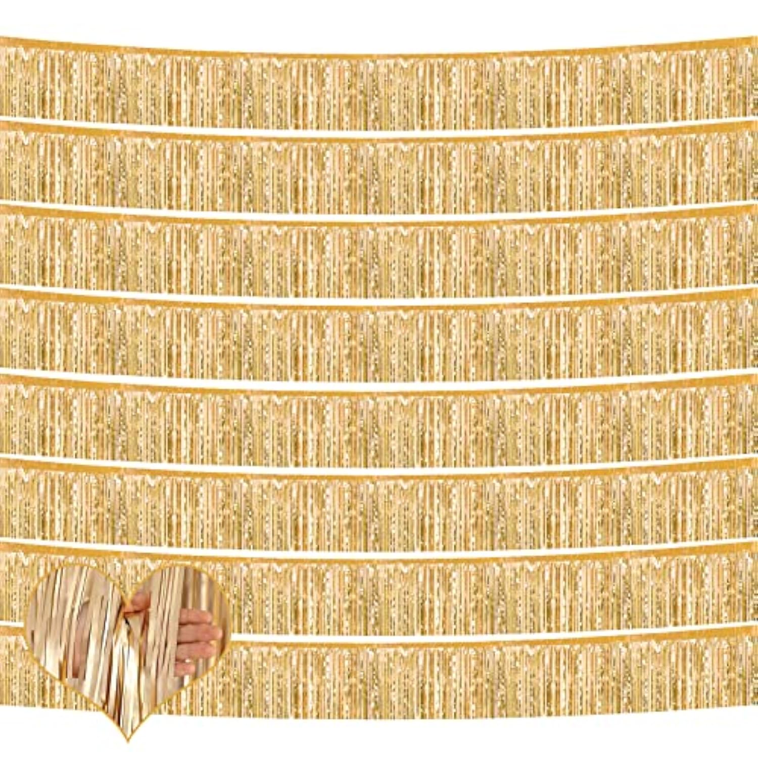 10 Pack 10 Feet Foil Fringe Garland Metallic Tinsel Banner Wall Hanging Curtain Streamers Backdrop For Parade Floats Bachelorette Birthday Party Thanksgiving Christmas Decorations(Champagne Gold)