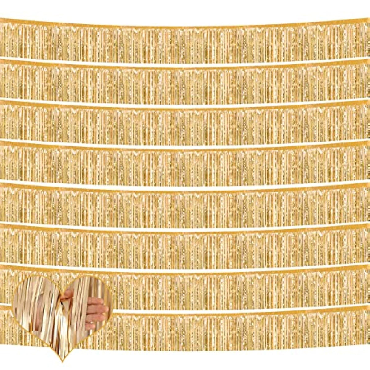 10 Pack 10 Feet Foil Fringe Garland Metallic Tinsel Banner Wall Hanging Curtain Streamers Backdrop For Parade Floats Bachelorette Birthday Party Thanksgiving Christmas Decorations(Champagne Gold)