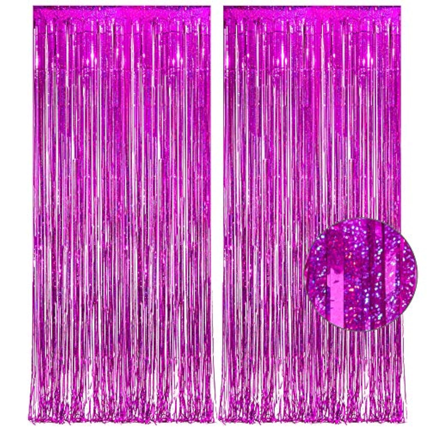 Magenta Tinsel Foil Curtain Backdrop 2 Pcs for Bachelorette Bridal Shower Party