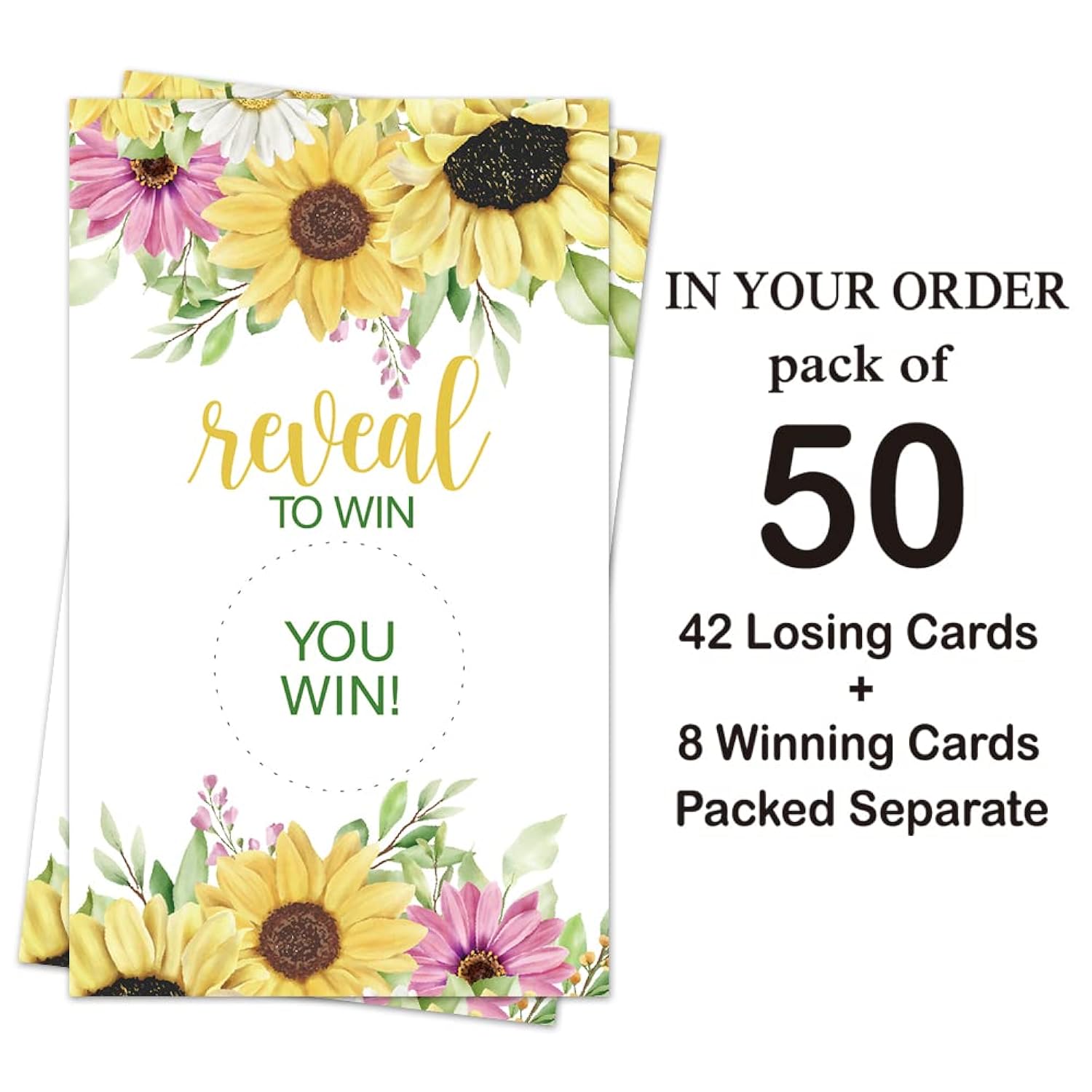 50 Pack Sunflower Bridal Shower Scratch Off Game Cards For Country Wedding, Bridal Shower, Bridal Lottery Tickets, Wedding Shower Ideas, Baby Shower