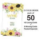 50 Pack Sunflower Bridal Shower Scratch Off Game Cards For Country Wedding, Bridal Shower, Bridal Lottery Tickets, Wedding Shower Ideas, Baby Shower