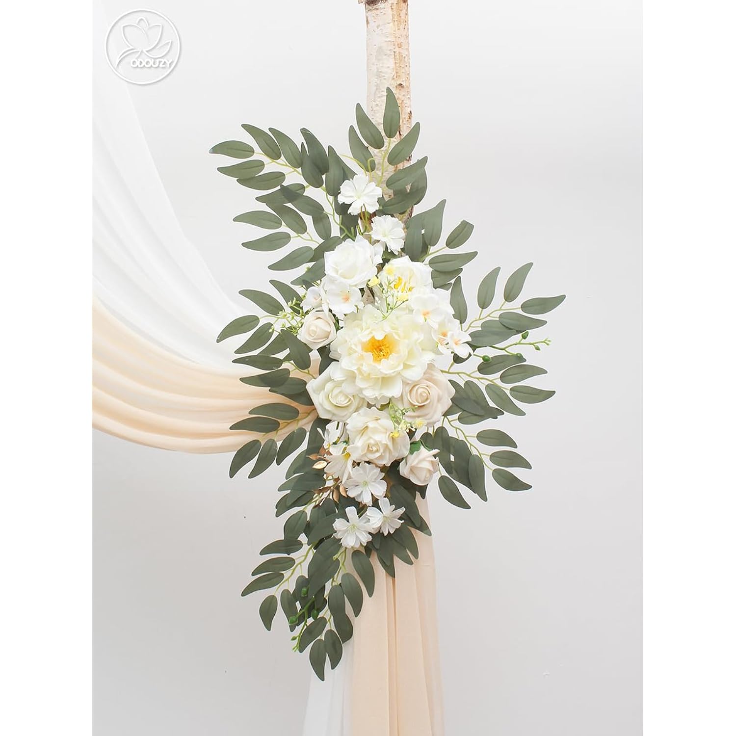 Wedding Arch, Artificial Flowers, Wedding Decor With Drapes (Set Of 4)?Be Suited To Banquet, Party, Wedding Decor Ceremony And Background Decoration (White)