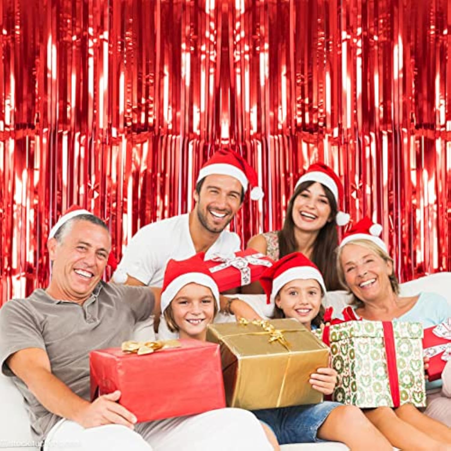2 Pack Red Metallic Tinsel Foil Fringe Curtain, 3.2Ft X 8.2Ft Tinsel Curtain Party Photo Backdrop Streamers For Door Wall Window Curtains Background Birthday Christmas Valentines Day Decorations