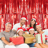 2 Pack Red Metallic Tinsel Foil Fringe Curtain, 3.2Ft X 8.2Ft Tinsel Curtain Party Photo Backdrop Streamers For Door Wall Window Curtains Background Birthday Christmas Valentines Day Decorations