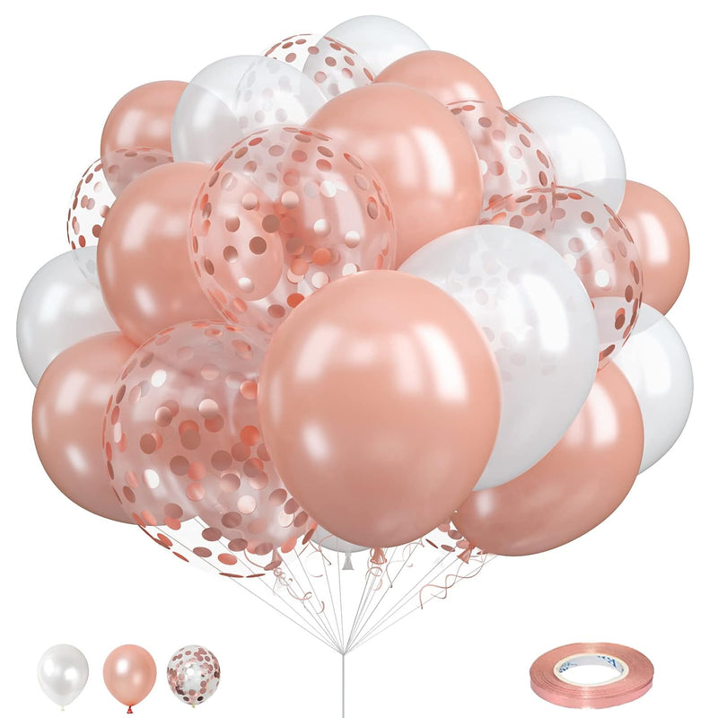 Rose Gold And White Balloons Pack Of 30, 12 Inch Pearl Rose Gold White