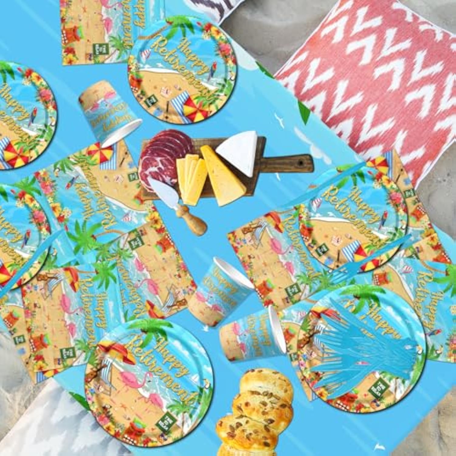 Tropical Aloha Party Decorations, 142Pcs Set - Plates, Napkins, Cups, Tablecloth For Beach Retirement Celebrations