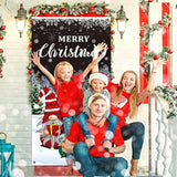 Christmas Gnome Door Cover Merry Christmas Front Door Decoration Winter Dwarf Hanging Banner Gnome Background Photo Booth Prop For Holiday Indoor Outdoor Party Supplies 70.9 X 35.4 Inches (Black)