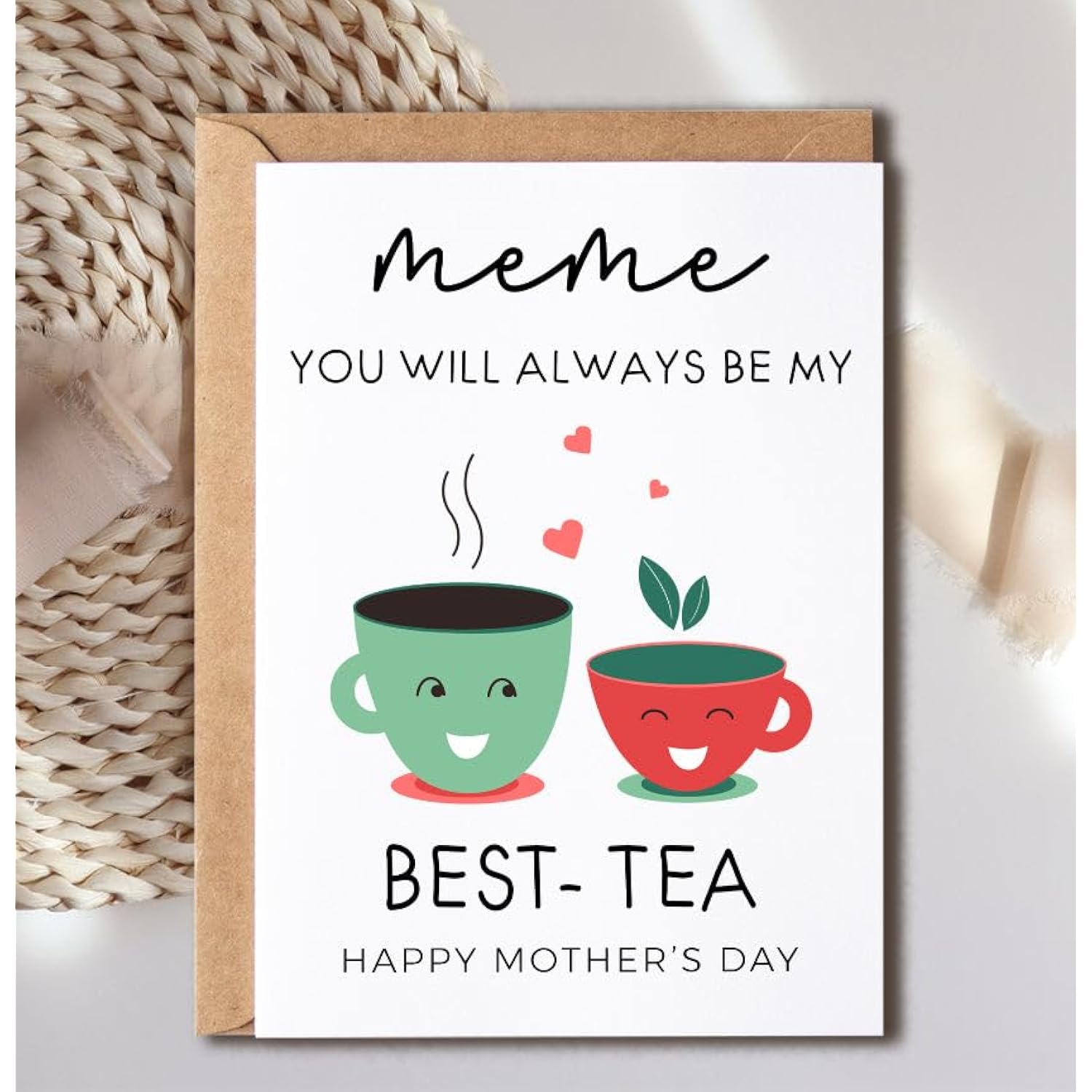 Cute And Funny Best-Tea Card For Meme - Mother'S Day Card - Happy Mothers Day Card - Mothers Day Card With Illustration - Card For Mum Day - Card For Meme