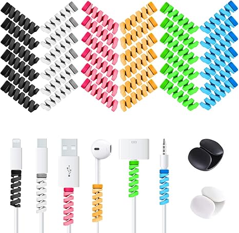 36 Pack Cable Protectors and 2 Desk Cable Clips Cord Savers for Charger USB C Lightning Cables