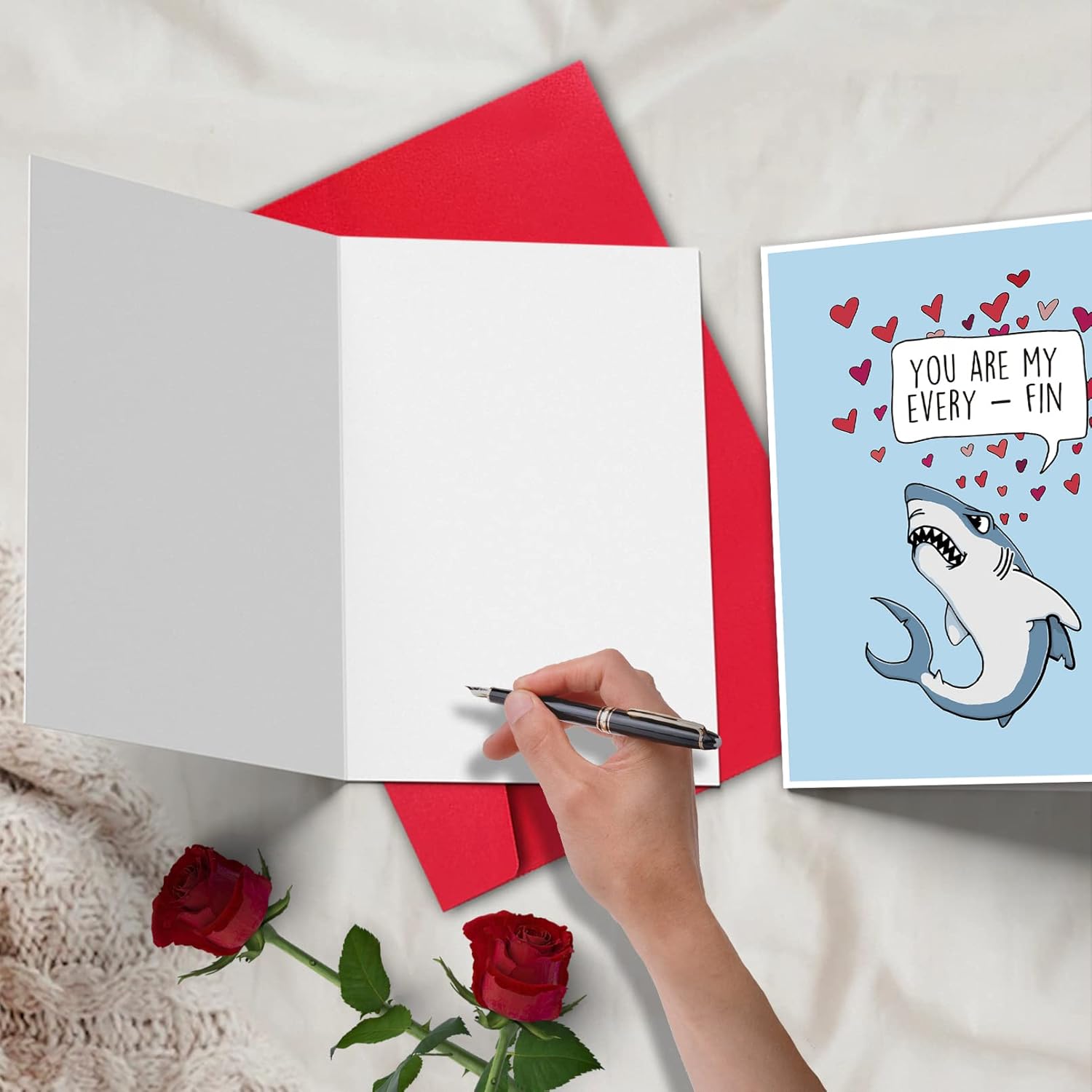 Funny Shark Valentine'S Day Card For Husband, Boyfriend, Wife, Girlfriend; Modern Animal Greeting Card, 'You Are My Every-Fin.'
