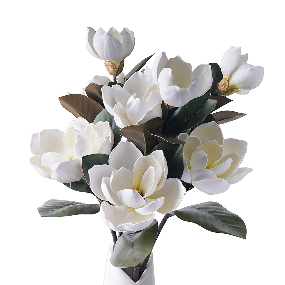 3Pcs Artificial Magnolia Flowers - 29.5" Long White Magnolia Stem Flower, Faux Wedding Flower Bouquet Vase Floral Arrangement For Table Centerpiece Wedding Holidays Party Home Decor