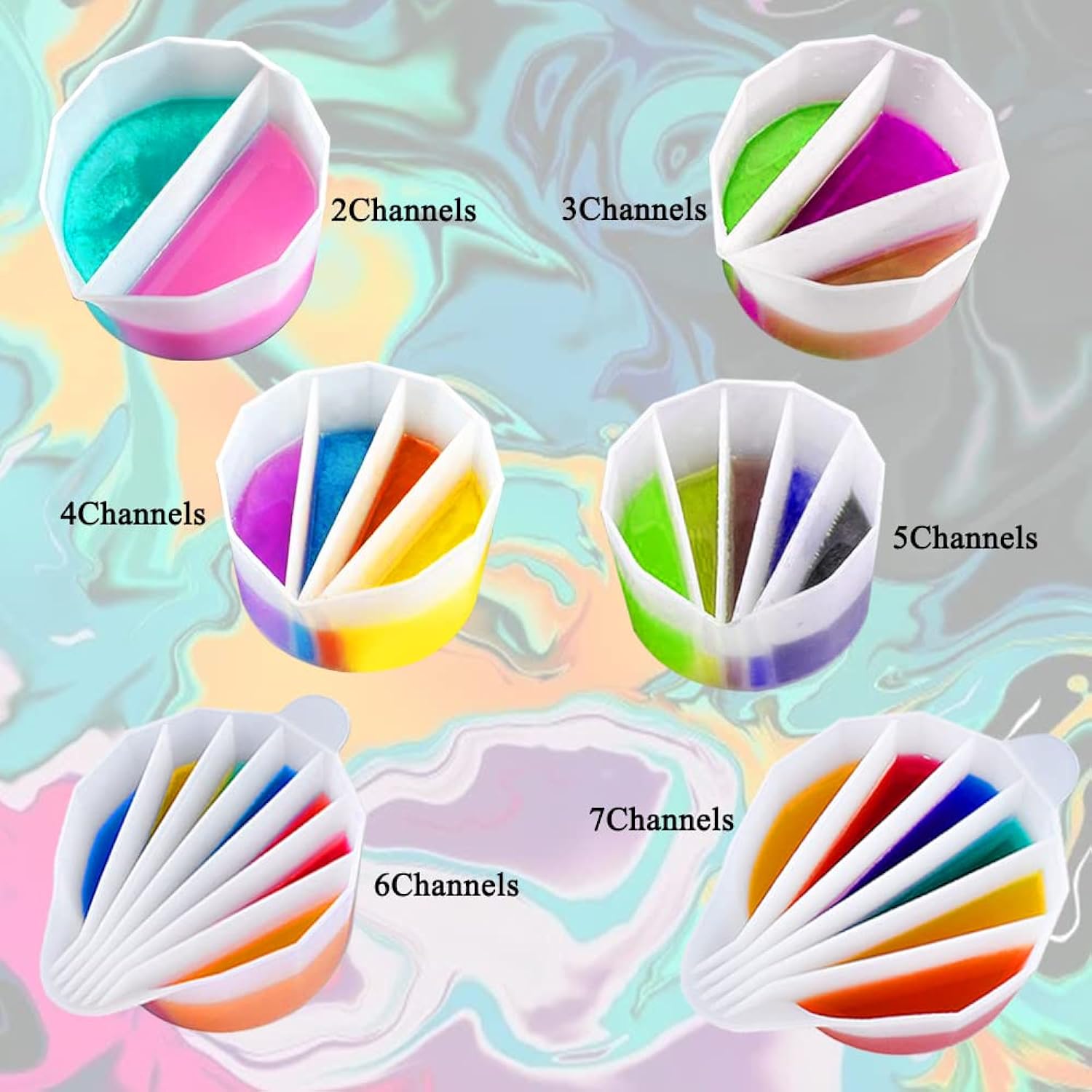6 Pcs Silicone Split Cups, 2/7 Split Cups For Paint Pouring Reusable Resin Mixing Cups, Dividers Cup For Diy Paint Acrylic Resin Pouring