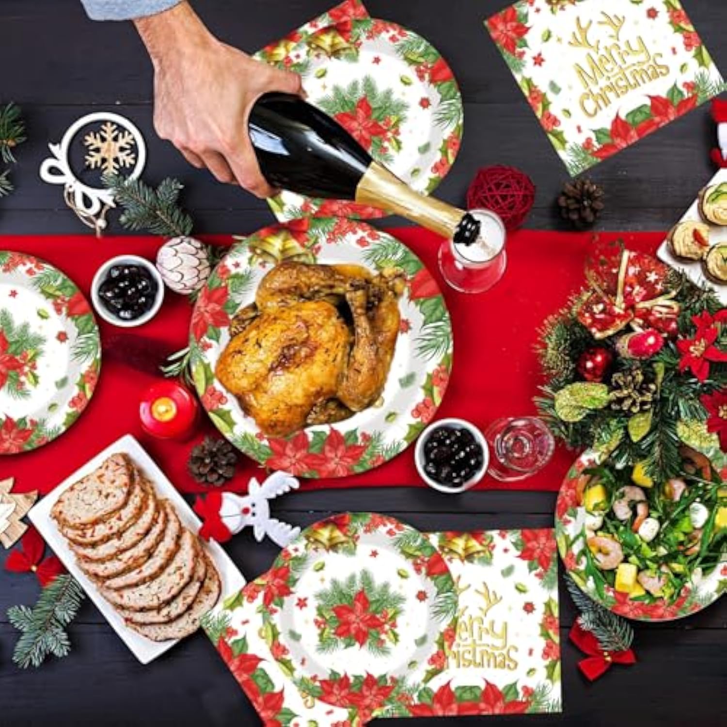 60-Piece Christmas Paper Plates and Napkins Set for Holiday and Party Decor