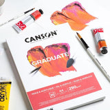 CANSON Graduate Oil and Acrylic 290gsm A3 Paper, Non-Woven, Pad Glued Short Side, 20 Natural White Sheets, Ideal for Student Artists