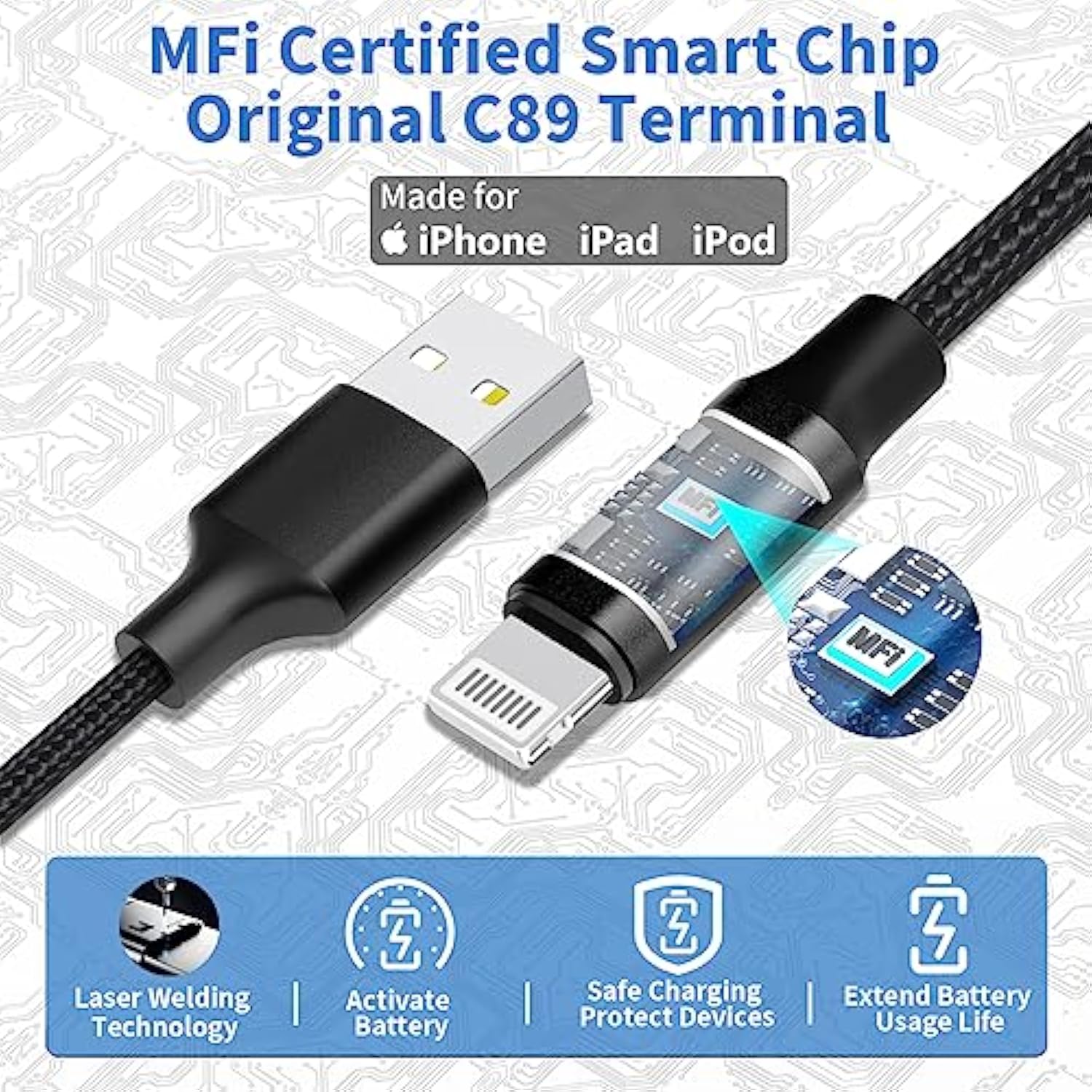 ?Mfi Certified?Iphone Car Charger Fast Charging, 4.8A Dual Usb Smart Power Cigarette Lighter Usb Car Charger With 2Pack Lightning Braided Cable For Iphone 14 13 12 11 Pro Xs Mini Xr X Se Ipad