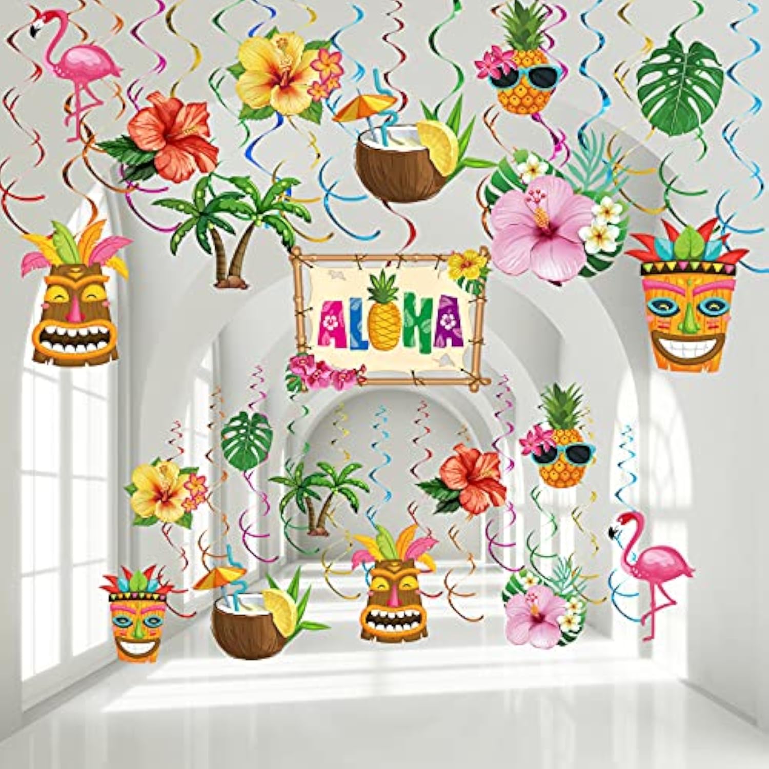 30pcs Luau Swirl Decorations Tropical Ceiling Decor for Beach Party
