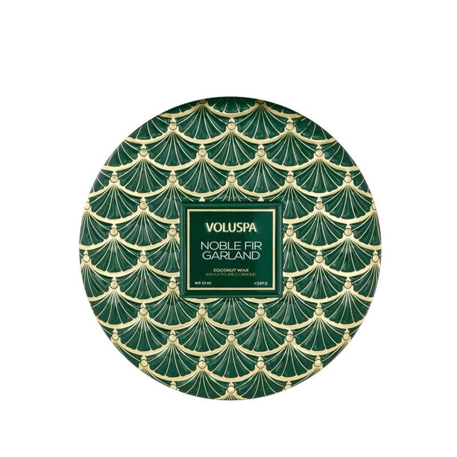 Voluspa Noble Fir Garland, 3 Wick Tin Candle, 12oz, 40 Hour Burn Time, Coconut Wax Candle for The Home, Poured in The USA