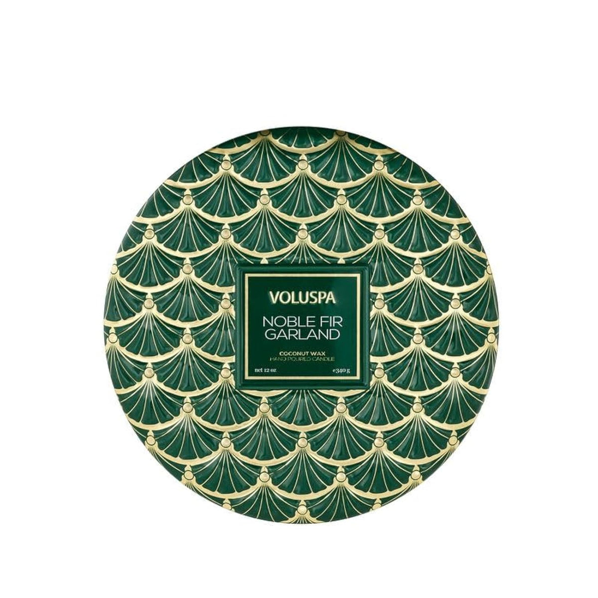 Voluspa Noble Fir Garland, 3 Wick Tin Candle, 12oz, 40 Hour Burn Time, Coconut Wax Candle for The Home, Poured in The USA