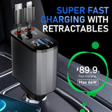 Ticci Retractable Car Charger [60W Usb C With Cables] 4-In-1 Retractable Car Charger Fast Charging For Iphone 16, 15, 14, 13, 12 Series, Usb-C, Android