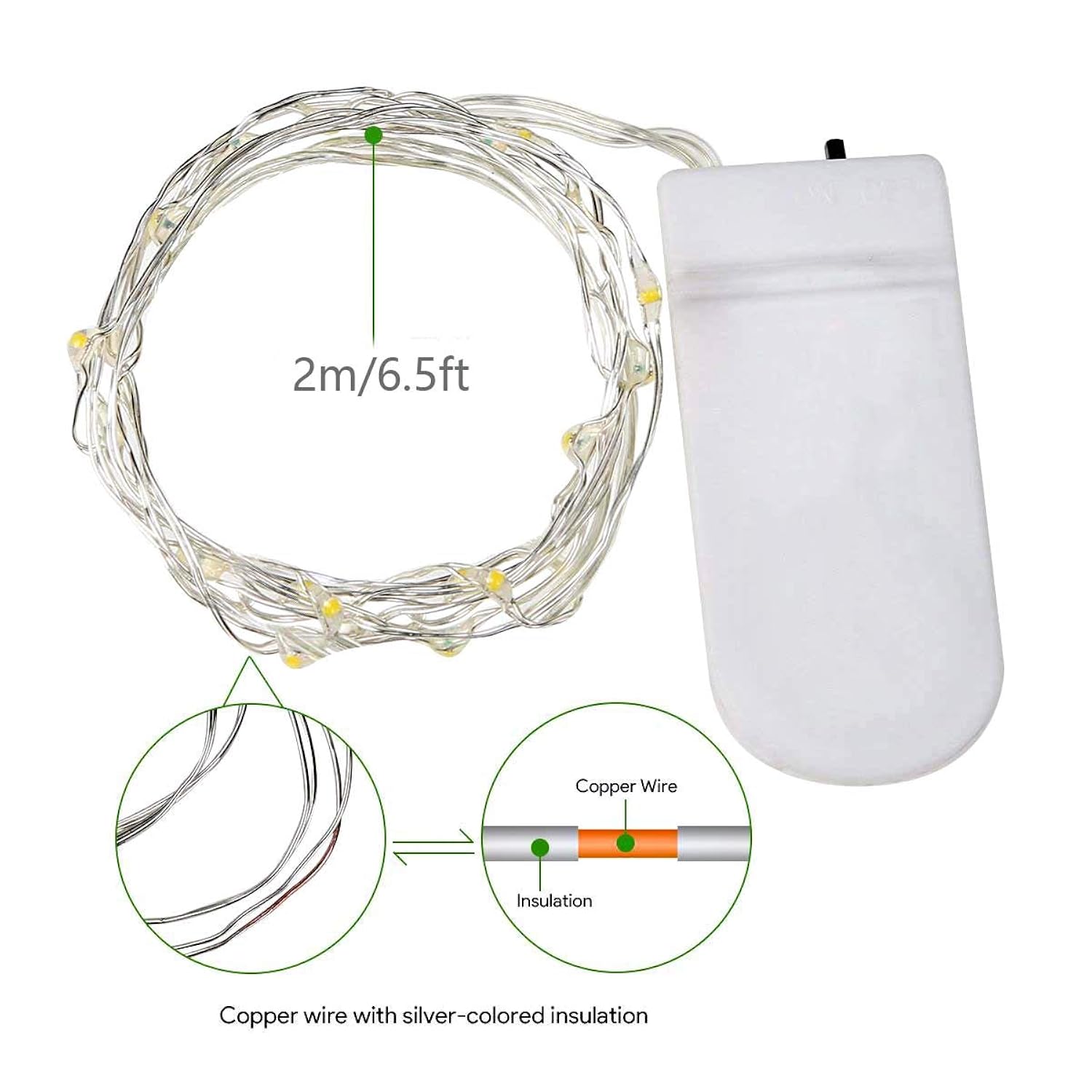 20 Pack Fairy Lights Battery Operated, 20 Led String Lights Mason Jar Lights, Waterproof Copper Wire Mini Lights String