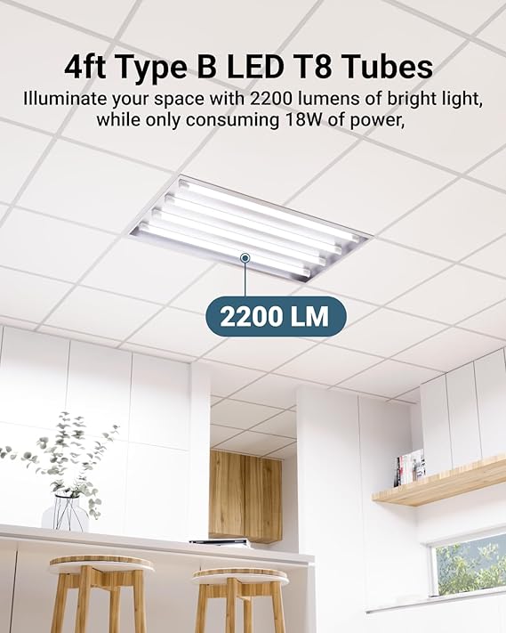 6 Pack 4FT T8 LED Bulbs 18W 2200LM Selectable CCT Ballast Bypass Fluorescent Replacement