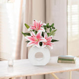 Artificial Flowers In Vase 13" Realistic Fake Lilies Flowers With 3 Heads Full Bloom Tiger Lily Floral Arrangement Pink Faux Flowers For Vase Table Centerpieces Home Wedding Bathroom Office Decor