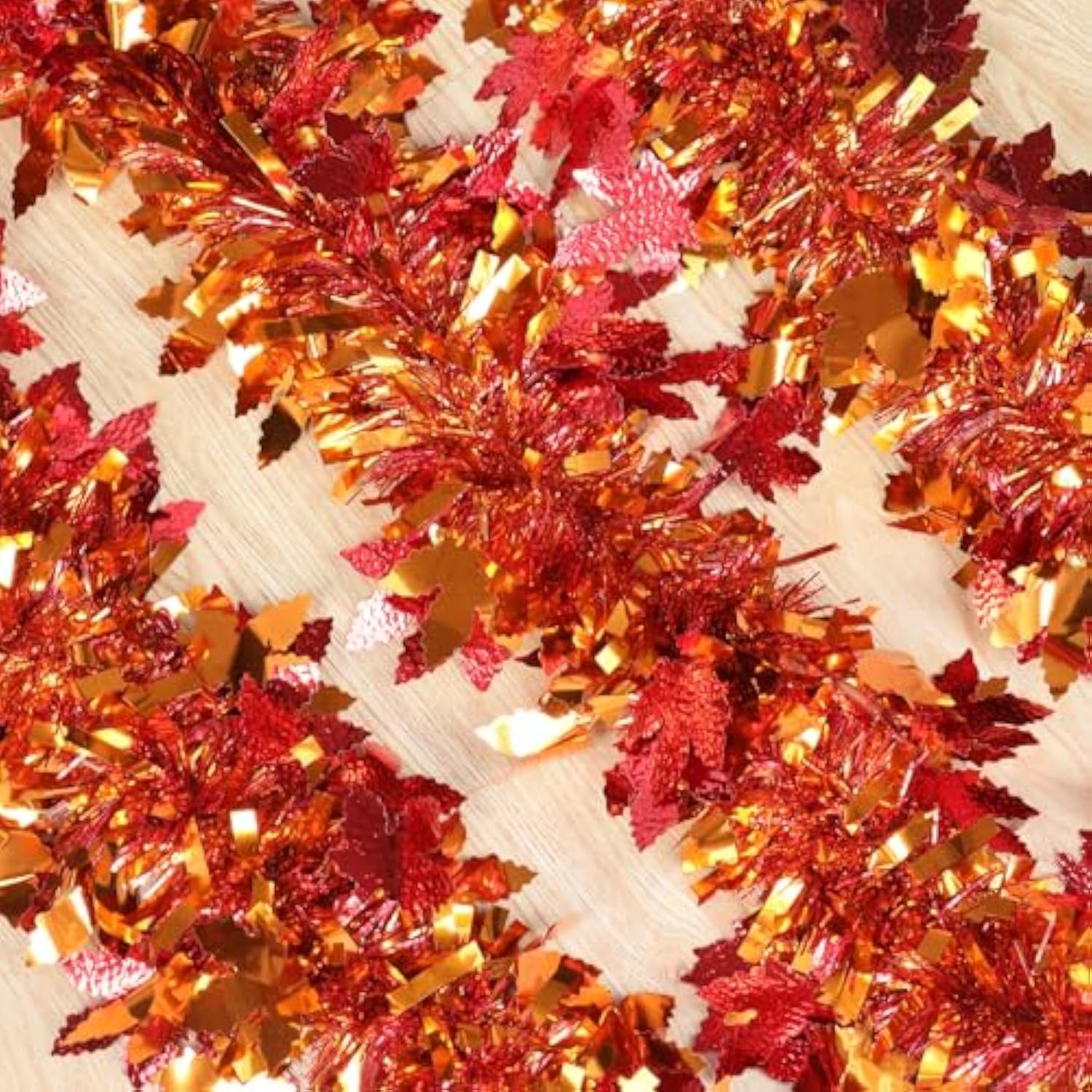 Fall Maple Leaves Garland Decorations,50Ft Glitter Tinsel Leaf Thanksgiving Decor For Tree Autumn Mantle Bedroom Office Classroom Party Indoor Outdoor Holiday Home Orange