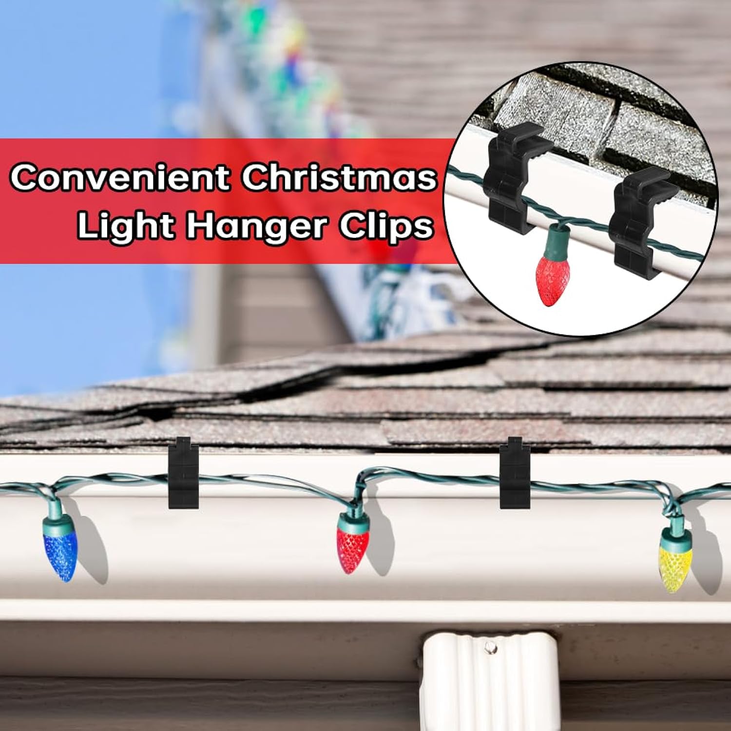 Christmas Light Hangers Clips 7/8 Inch Fascia Board Clips Hooks Deck Light Clips Holiday Light Clip For Christmas Decoration Roof Gutter Fence In Thickness From 3/4" To 7/8" (Black, 30Pcs)