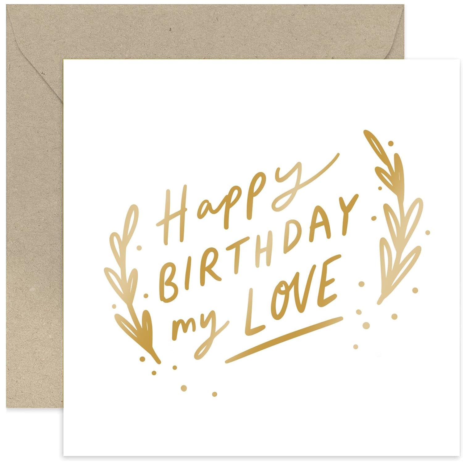 Old English Co. Birthday Card For Boyfriend, Girlfriend, Husband, Or Wife - 'Happy Birthday My Love' Cute Birthday Card For Him Or Her - Special Gold Foild Birthday Card For Fiancé