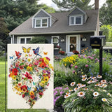 Spring Summer Birds Flowers Butterflies Garden Flag For Outside, Colorful Floral Love Hearts Outdoor Yard Flag 12X18 Inch Double Sided Burlap