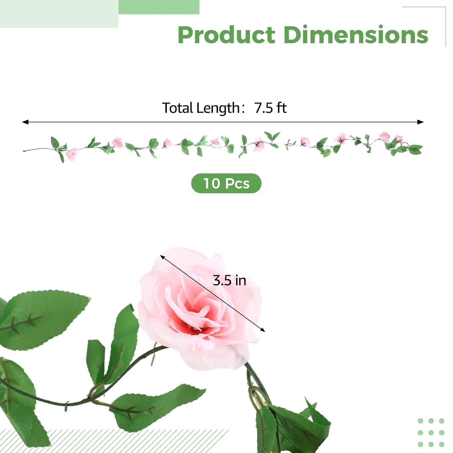 10 Pcs Fake Rose Garland, 7.5 Ft Pink Roses Artificial Vines Flowers With 9 Flower Heads And Five-Layer Simulation Petals For Wedding Arch, Party & Home Wall Decoration