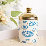 Big Eye Aromatherapy Candle Jar With Lid Ceramic Makecup Cotton Swab Holder Home Deocrative Bottler, Home Fireplace Kitchen Dining Decor For Living Room Knick Knacks Candle Holder