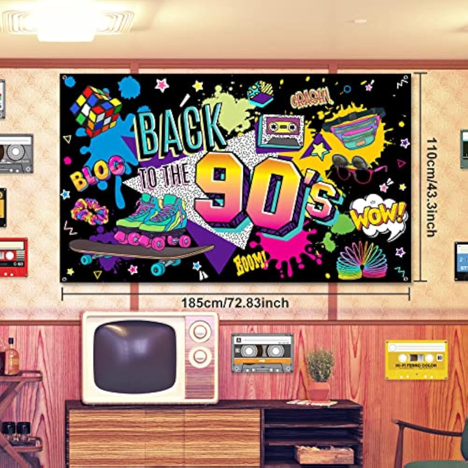 80S 90S Party Decorations: 80'S 90'S Party Bundle Includes Inflatable Radio Boombox And Mobile Phone, Backdrop, 55 Balloons, 80S 90S Supplies