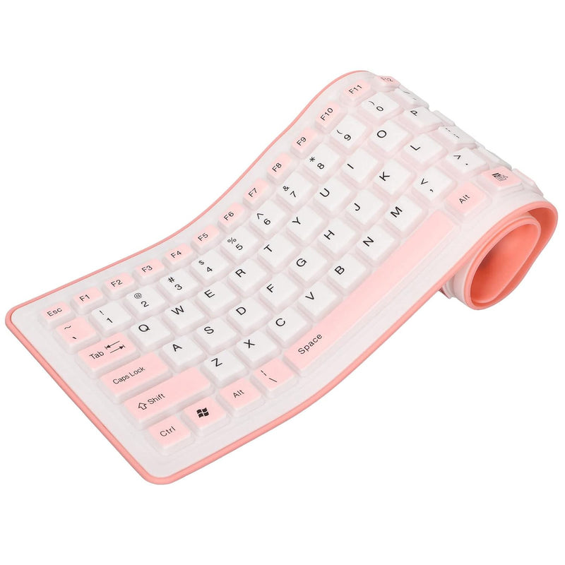 103 Keys Foldable Silicone Keyboard, Pink Usb Wired Mute Waterproof Fadeless S