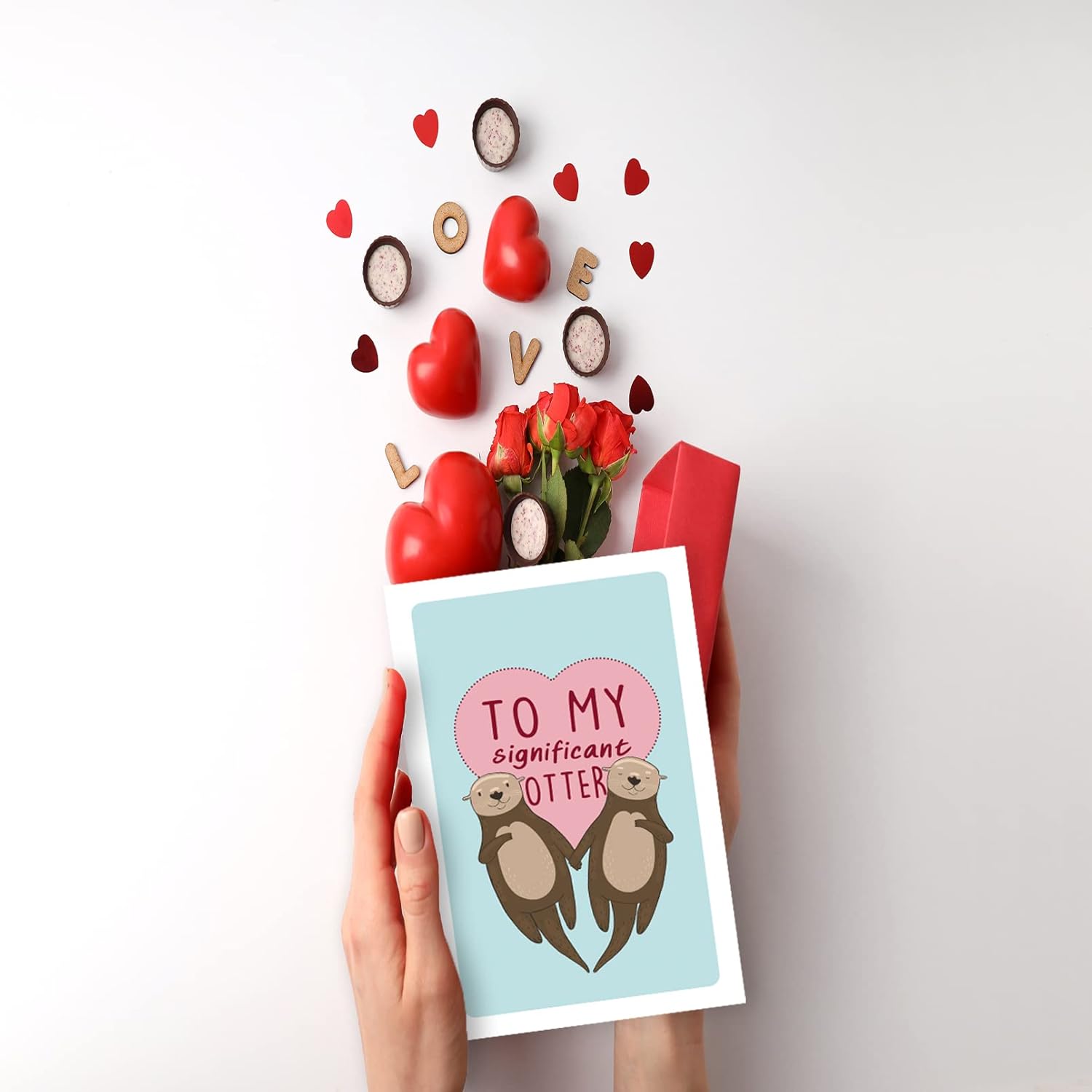 Cute Holding Hands Otters Valentines Day Gift For Him Her, To My Significant Otter Pun Card For Husband Wife