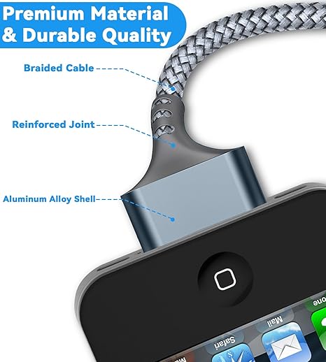 USB to 30 Pin Charger Cable 3.3FT Nylon Braided Charging Cord for iPhone 4 4S iPad iPod