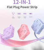 Purple 10FT Flat Plug Power Strip with 8 Outlets and USB Ports for Home Office