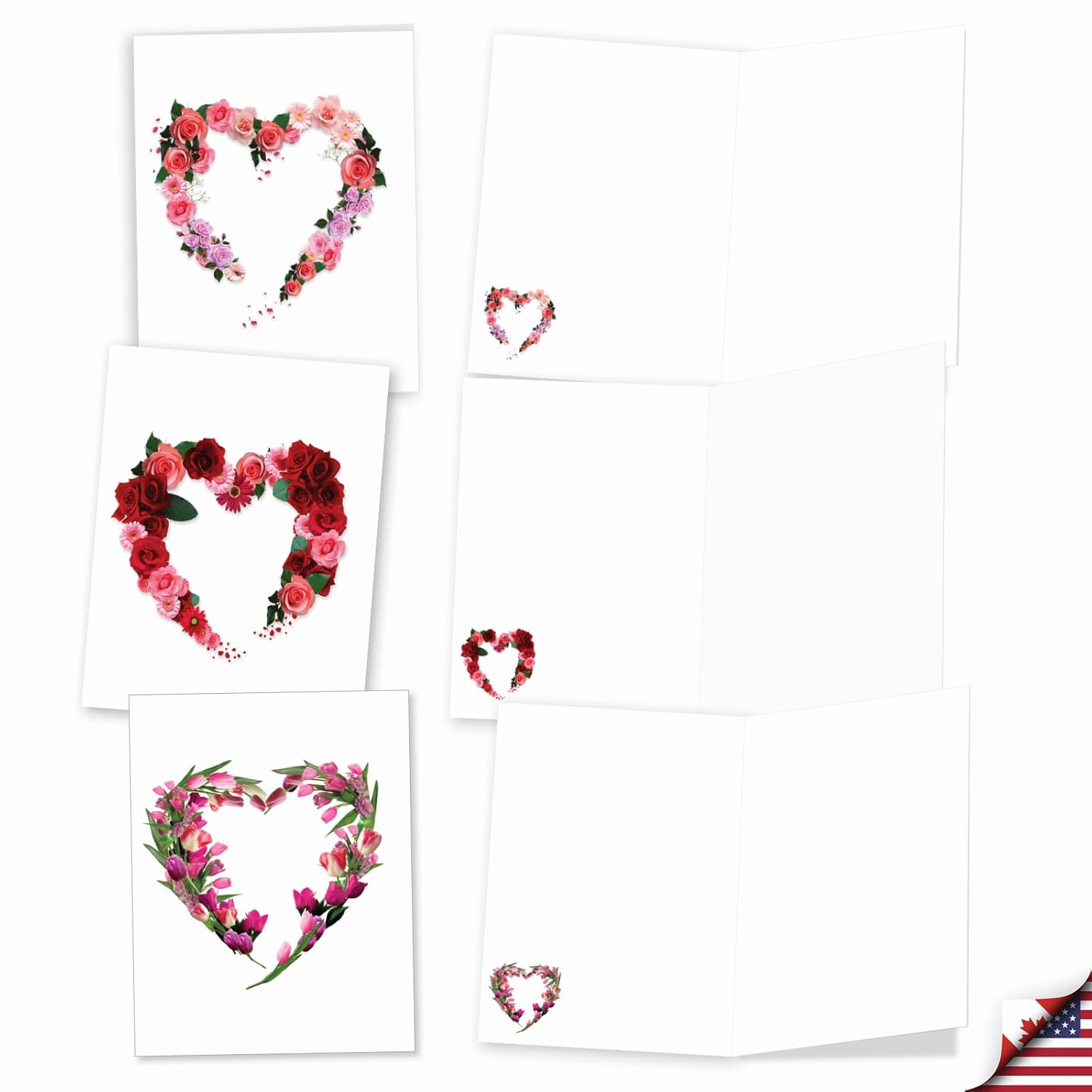 - 20 Cute Boxed Cards (4 X 5.12 Inch) - Assorted Blank Set (10 Designs, 2 Each) - Heart Blooms Am3180Ocb-B2X10