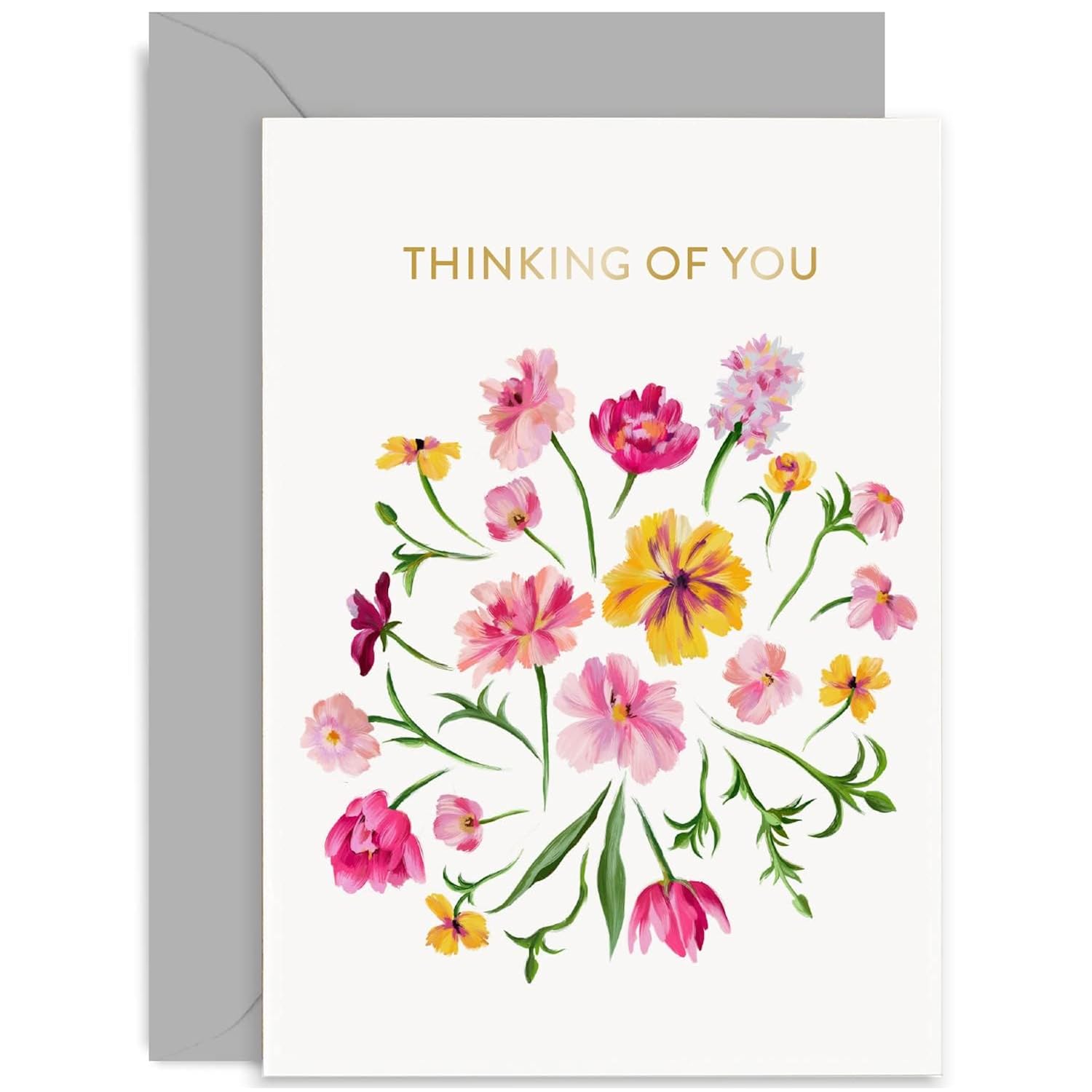 Old English Co. Floral Thinking Of You Card - Spring Colourful Flowers - Sorry, Sympathy, Your Loss, Condolences, Get Well | Blank Inside With Envelope