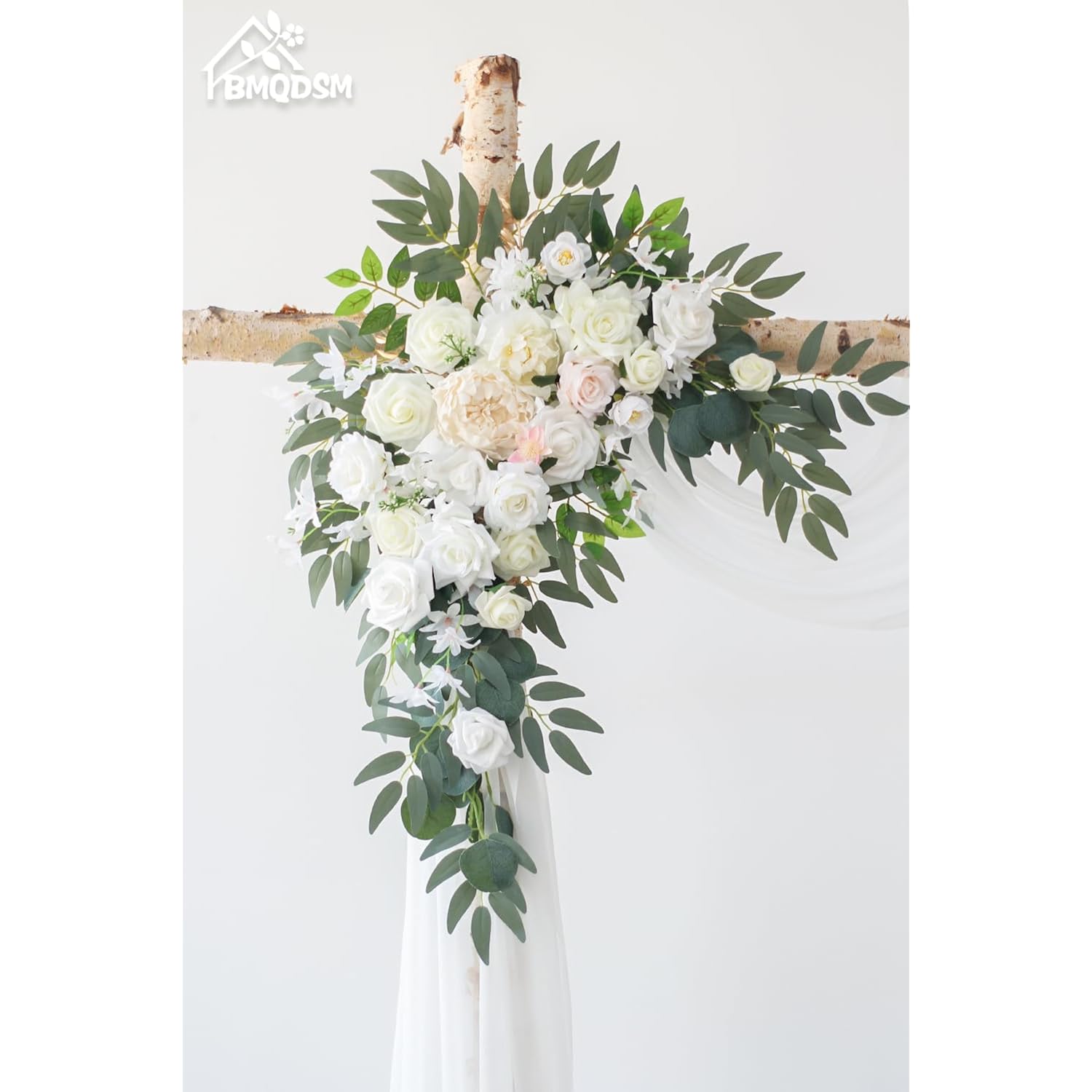 Artificial Flowers Wedding Arch Decor Arch Flowers (Set Of 2) For Wedding Welcome Sign And Backdrop Decoration (New White)