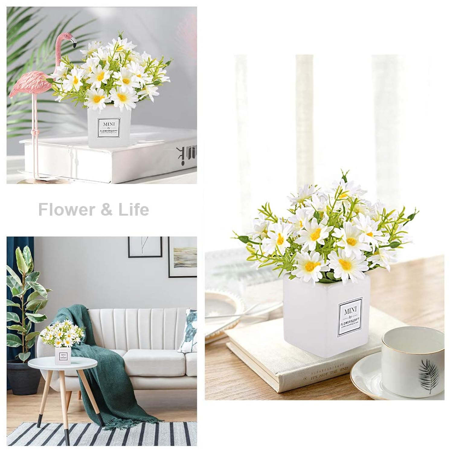 Artificial Flowers, Faux Flowers In Vase Small White Daisy Decor Mini Silky Artificial Daisies Fake Plant Flower Decor For Home Decor Indoor Centerpiece Table Decorations