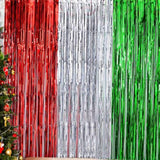 Christmas Foil Fringe Curtain 3 Pack Red Silver Green 3.2x8.2ft Backdrop
