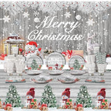 195Pcs Silver Christmas Party Supplies Decorations Christmas Tableware Set Kit Includes Xmas Paper Plates And Napkins Sets Glitter Merry Xmas Disposable Dinnerware Tablecloth Banner Backdrop Serve 24