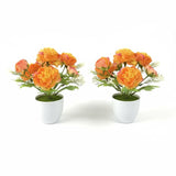 2 Packs Small Fake Potted Flowers Artificial, Orange Artificial Ranunculus Flowers For Home Indoor Wedding Office Dinning Living Room Bathroom Coffee Table Winter Spring Decor